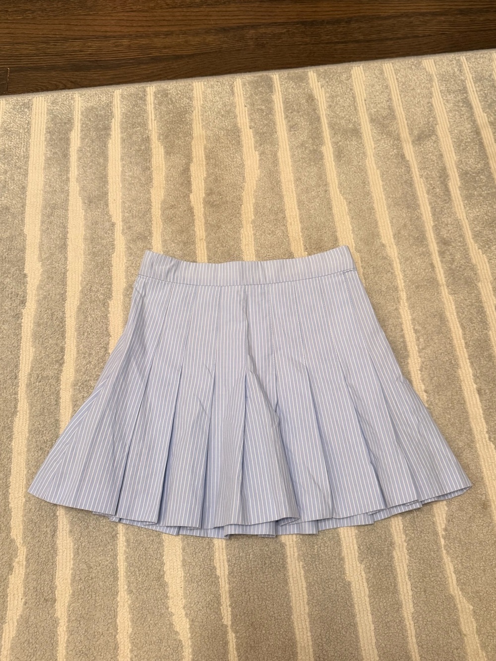 Light Blue Striped Pleated Mini Skirt